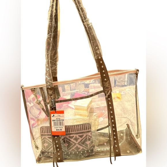 Montana West Transparent Tote with Brown Details comes with a smaller bag inside